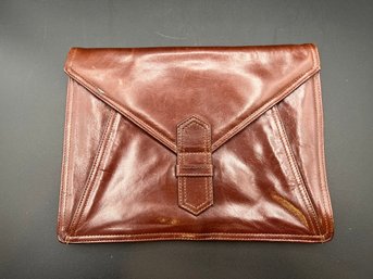 Vintage Brown Leather Envelope Clutch With Strap Detail