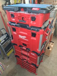 Milwaukee Packout Stack, 4 Containers (1 Has 2 Drawers And Another Has 4 Small Drawers. Gently Used.