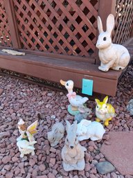 Assorted Garden Statues Lot: Bunnies, Duck, Fairy On Rabbit - #311