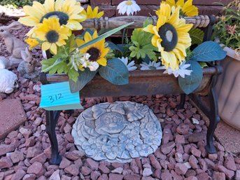 Cast Iron And Wood Garden Planter Trough With Faux Sunflowers - #312