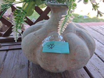 Rustic Terracotta Pumpkin Shaped Flower Vase With Faux Floral Bouquet -#320
