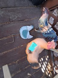 Rustic Farmhouse Metal And Ceramic Chicken Garden Statues Lot -#321
