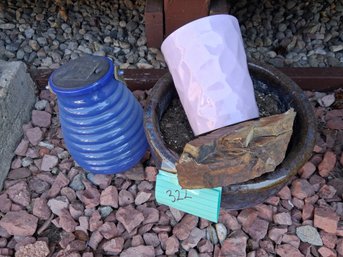 Ceramic Garden Planters And Decorative Solar Lantern Set -#322