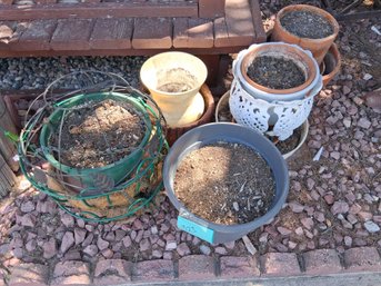 Assorted Garden Planter Pots And Decorative Metal Hanging Wire Basket Set - #323