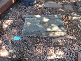 Antique Rustic Metal Wheel Garden Wagon Cart - #325