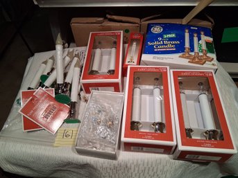 #161 VTG Christmas Window Candles Lot Electric Battery Candoliers GE Solid Brass Replacement Bulbs Fuses
