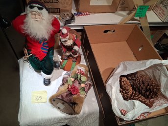 #165 VTG Christmas Santa Lot Skiing Ski Goggles Floral Robe Decor Figures Tabletop Holiday Display Set Of 3