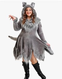 Women's Fierce Wolf Costume With Faux Fur Trim And Hood