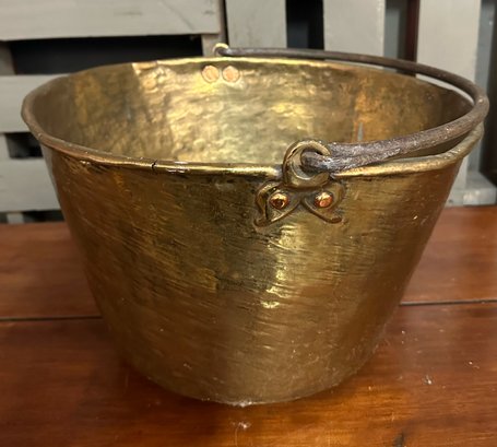 Large Vintage Brass With Copper Nails Firewood Bucket