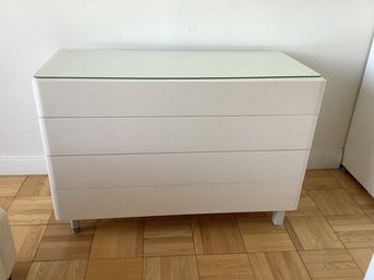 Cream Bureau W/ Glass Piece On Top