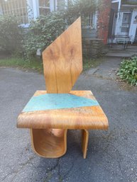 Hand Carved Wood Mid Century Chair