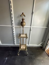 Antique Converted Brass & Marble Piano Floor Lamp Table