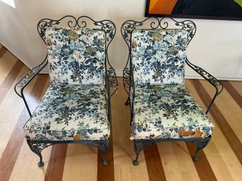 Vintage Set Of 2 Woodard Orleans Pattern Wrought Iron Arm Chairs