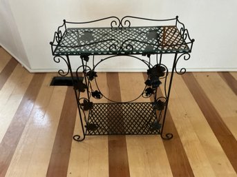 Vintage Wrought Iron Outdoor Bar Cart With Glass Top