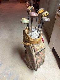Vintage Callaway Floral Tapestry Golf Bag & Classic Wooden Woods Set | Antique Decor