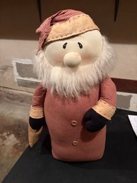 Vintage Primitive Fabric Santa Doll 27' Red Gingham Check Homespun Christmas Folk Art Soft Sculpture St Nick