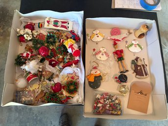 Vintage Christmas Ornaments Lot Wood Pinocchio Snowman Santa Retro Holiday Tree Decor