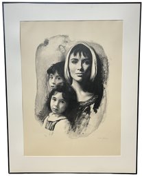 Mother And Two Childres By Sandu Liberman Original Lithograph Signed Limited Edition 93/99.