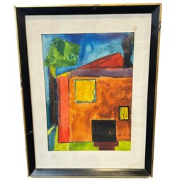 Watercolor Painting Featuring Vibrant Abstract House