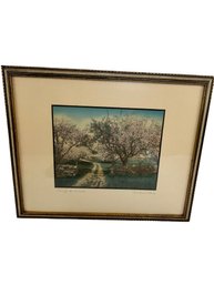 Signed Wallace Nutting 'Through The Orchard' Hand Colored Art