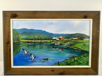 'Mallards In For A Touchdown' Framed Acrylic Painting, Stretched Canvass-Signed William Wallace