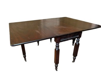 Gateleg Style, Double Hinged, Drop Leaf, Dining Room Table On Casters