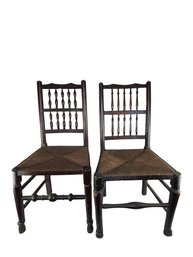 2 Non Matching Spindle Back, Woven Rush Farmhouse Dinging Chairs