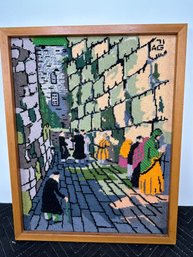 Jerusalem Wailing Wall - Hand Stitched Needlepoint  By AG - 1971