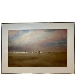 Contemporary Minimalist Seascape Mixed Media With Gold Leaf By Artist Peter Polites 1985