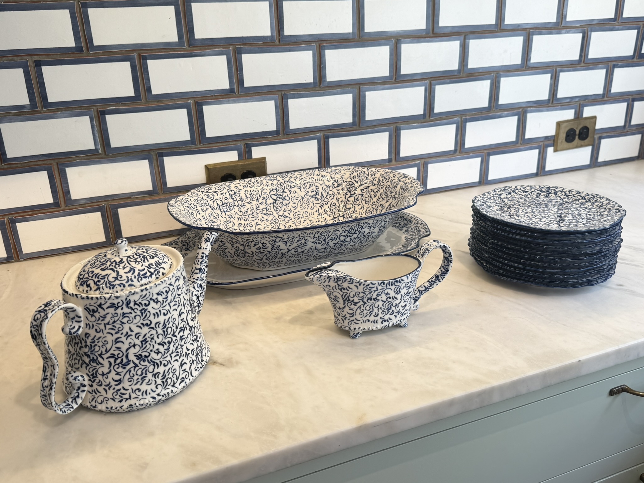 Attingham Collection Blue & White Stoneware Serving Set #2306482 ...
