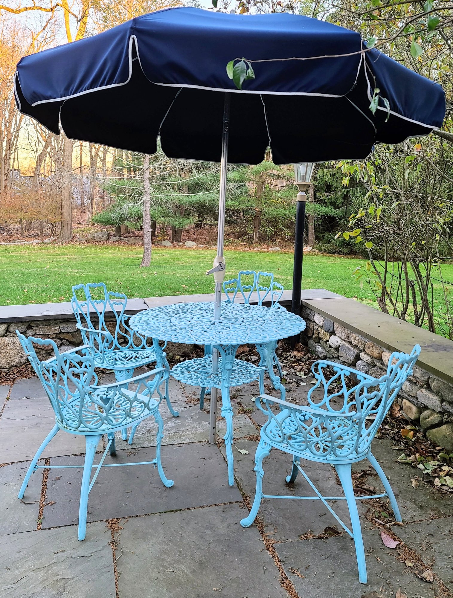 Victorian Vintage Cast Iron Patio /Lawn Table Four Chairs And