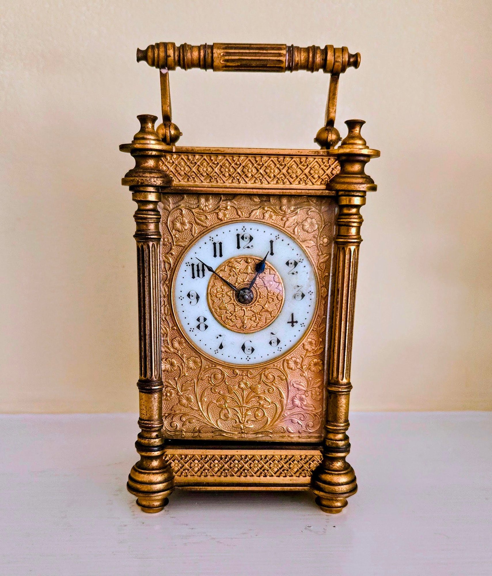 Pretty Antique French Gilt Bronze Carriage Clock With Original Key - In ...