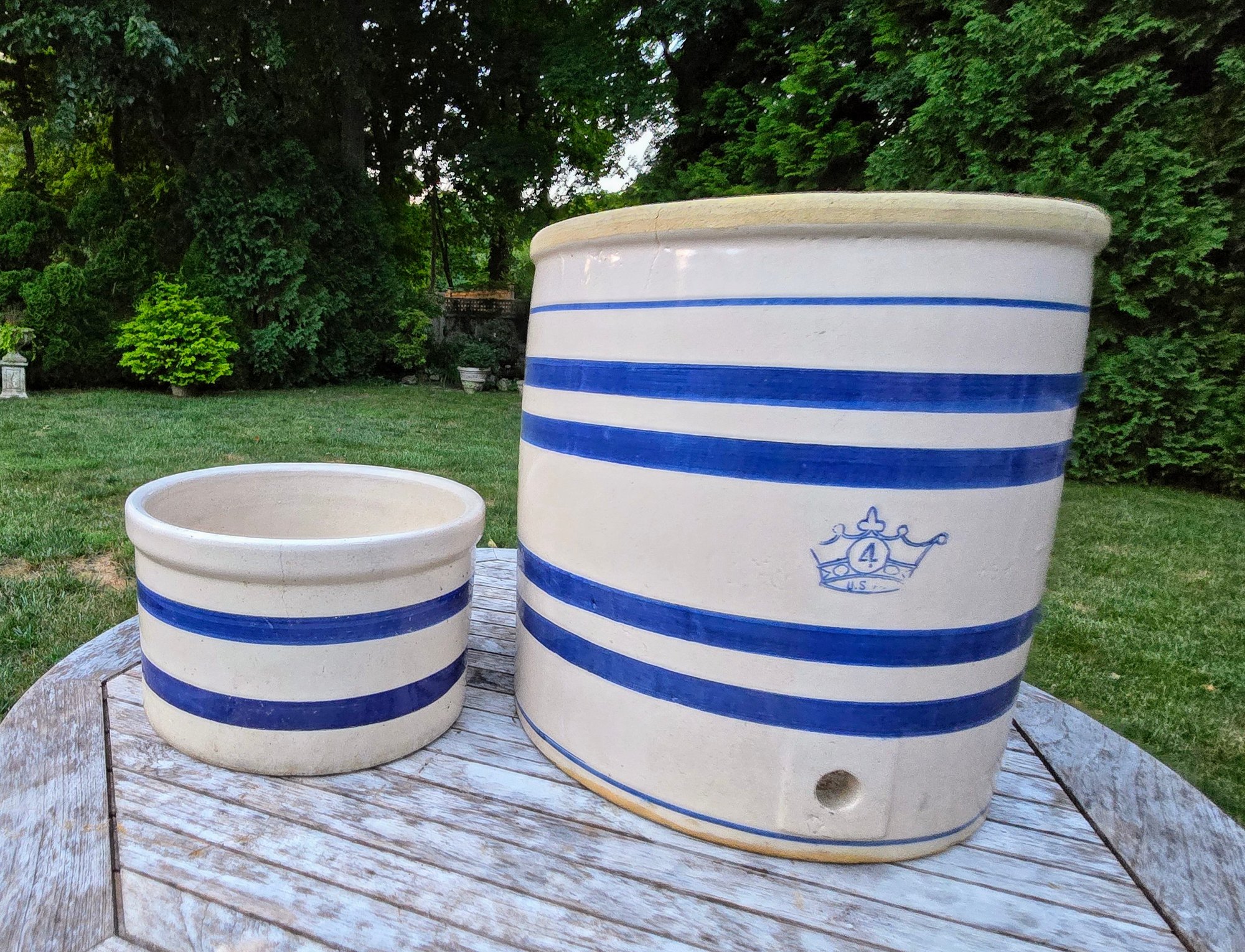 Thomas Ransbottom 2 Robinson Ransbottom Stoneware Crocks - One 4 Gallon With Spout Hole ...