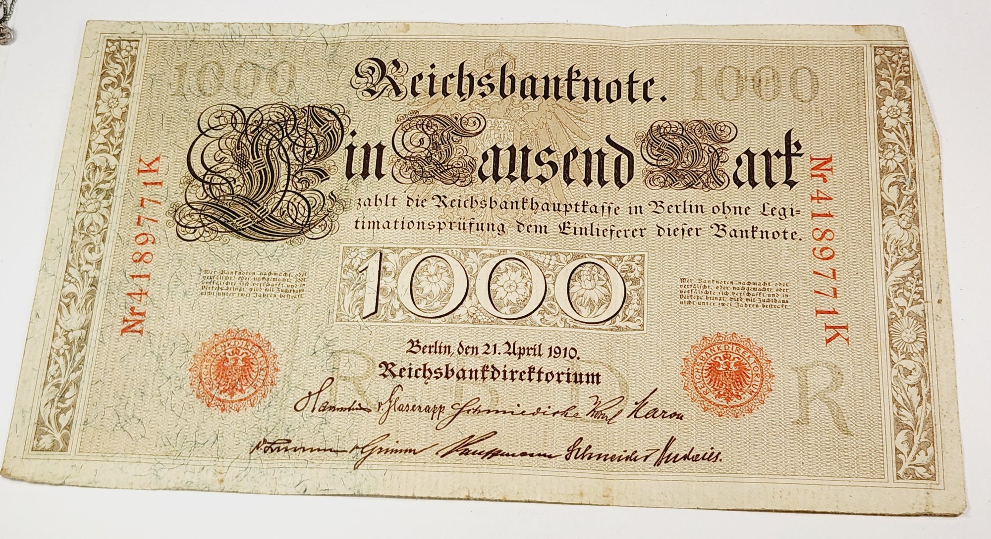 1910 Imperial Germany 1000 Mark Reichsbanknote - Large Note RARE ...