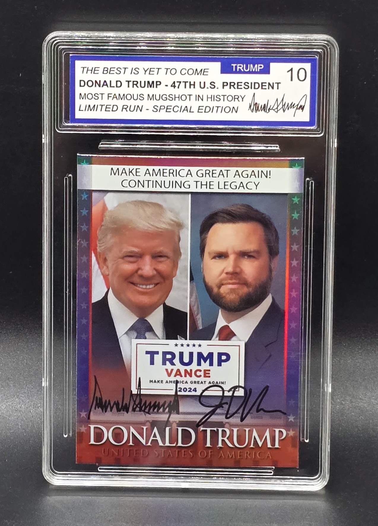 Donald Trump & J.D. Vance Limited Edition Trading Card Graded 10 Gem Mint #2028923 | Auctionninja.com Donald Trump & J.D. Vance Limited Edition Trading Card Graded 10 Gem Mint #2028923 | Auctionninja.com