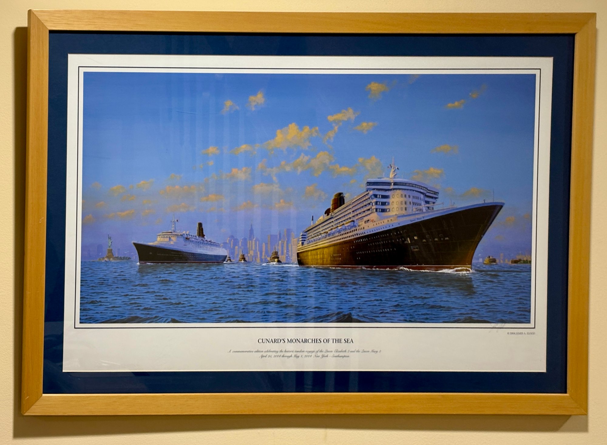 Set Of 3 Signed Maritime Prints By James A. Flood Queen Mary 2