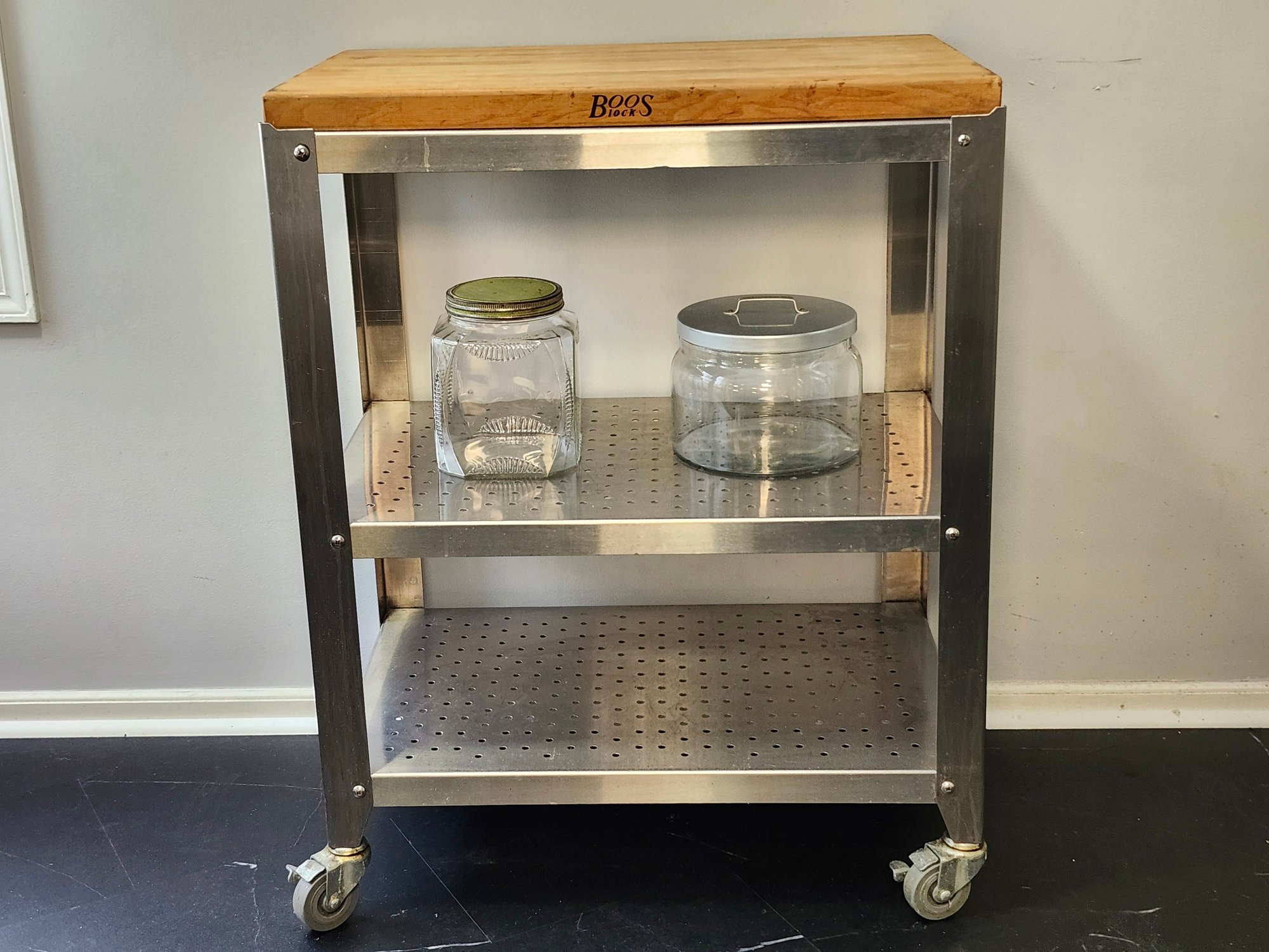 Sturdy John Boos Butcher Block Table On Stainless Steel Frame #40877958 ...