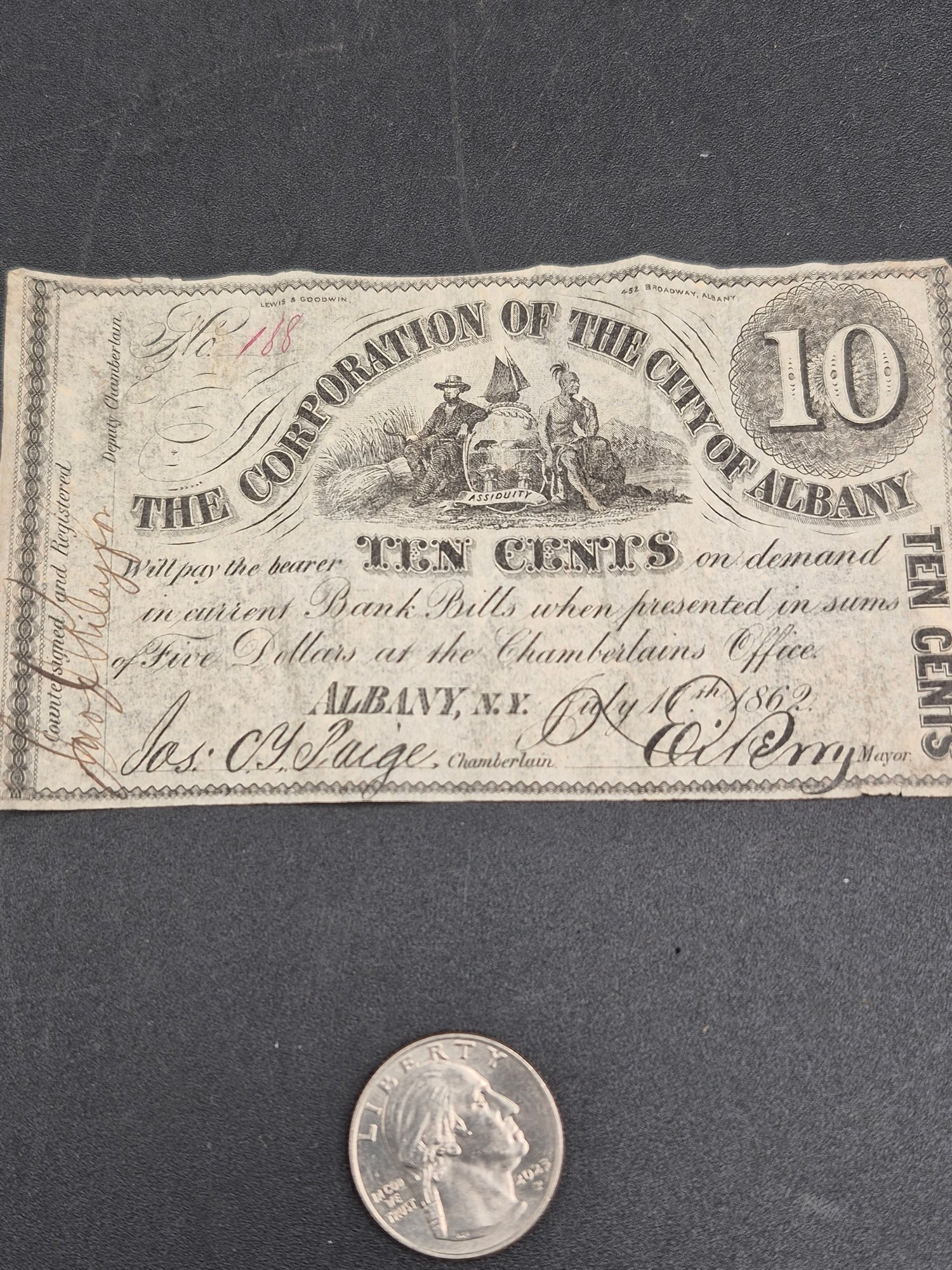 Original 1862 Civil War Era 10-Cent Fractional Paper Note For 'Albany ...