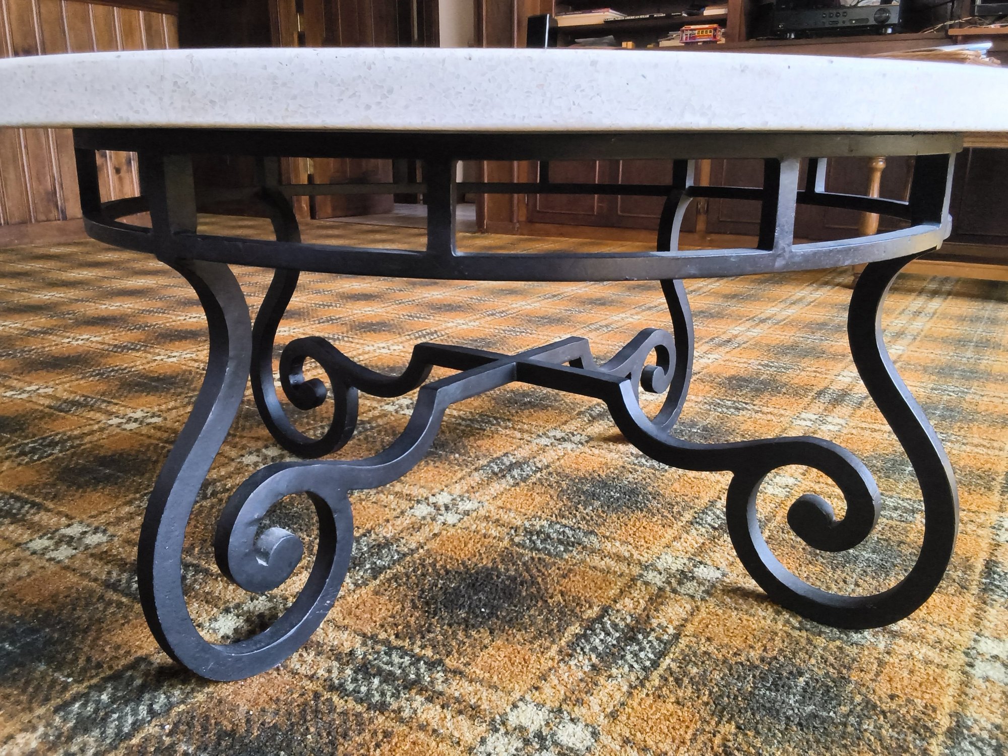 Large Cast Coffee Table With Stone Inlay Top On Cast Iron Base 45 ...
