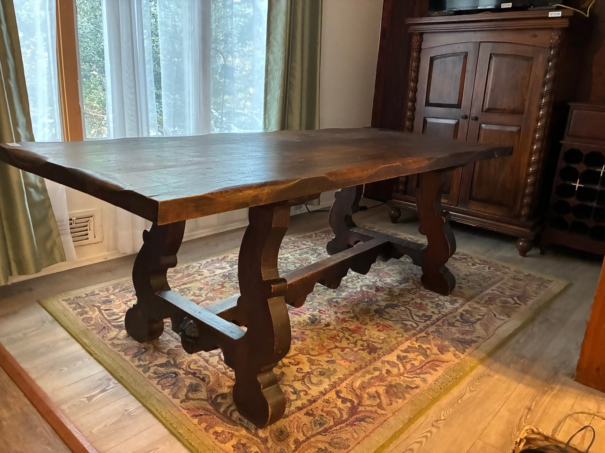 Vintage Spanish Style Solid Wood Trestle Dining Table With Ornate ...