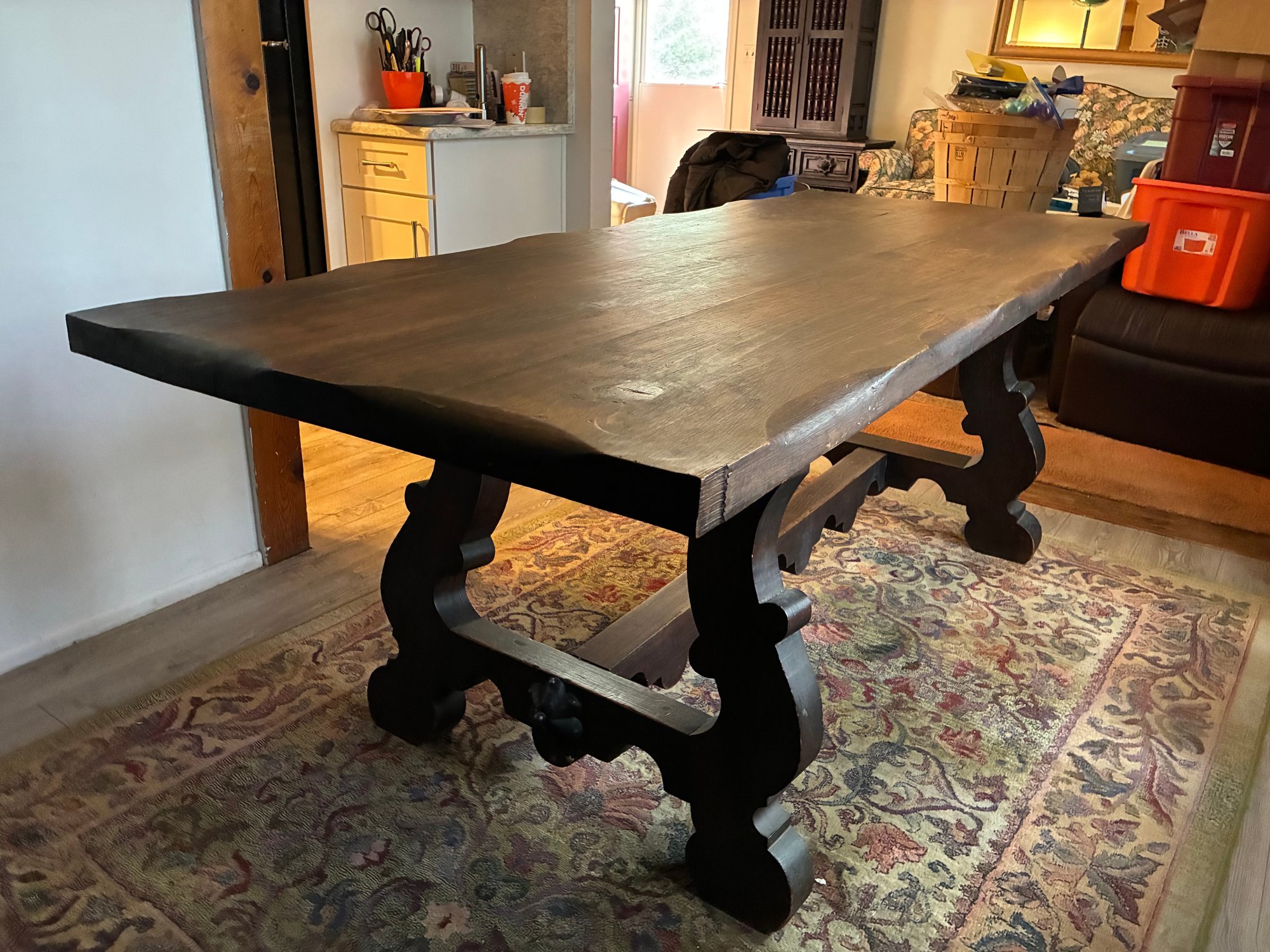 Vintage Spanish Style Solid Wood Trestle Dining Table With Ornate ...