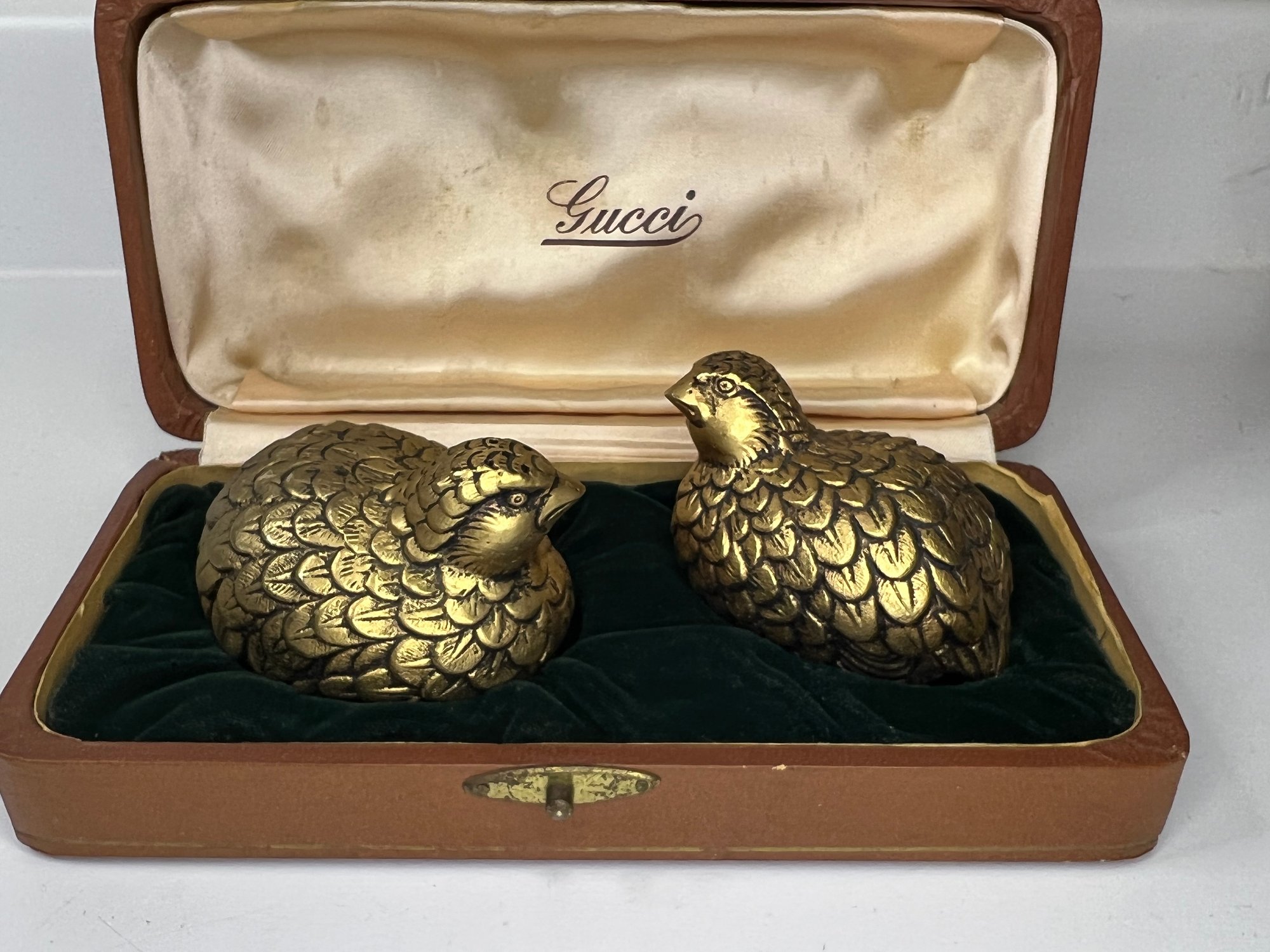 Stunning Rare Vintage GUCCI Quail Salt & Pepper Shakers With