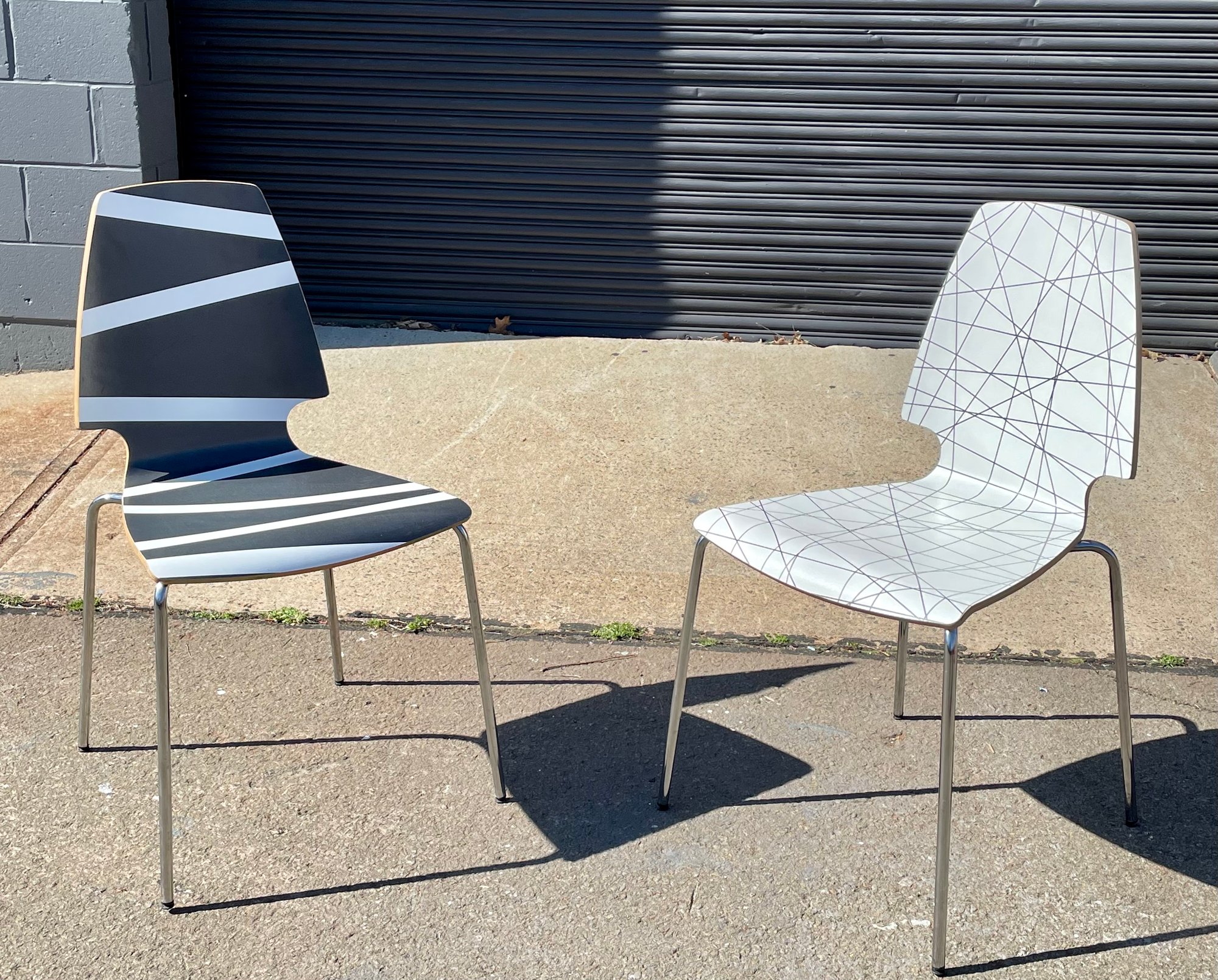 Pair Of 1999 IKEA Vilmar Black & White Striped Chairs #1474654
