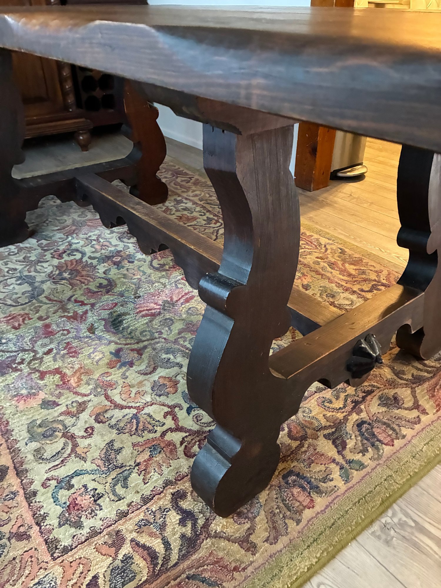Vintage Spanish Style Solid Wood Trestle Dining Table With Ornate ...