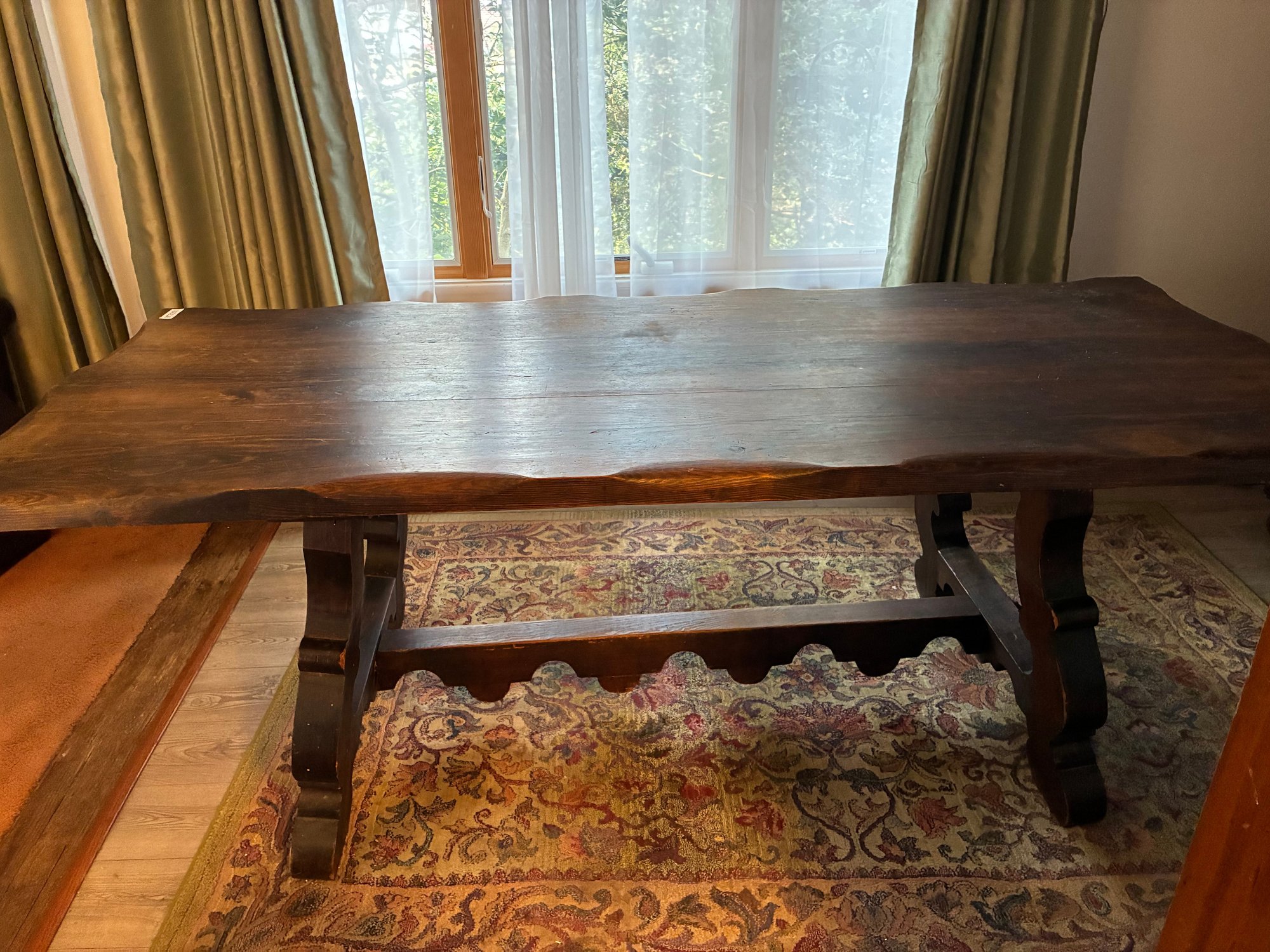 Vintage Spanish Style Solid Wood Trestle Dining Table With Ornate ...