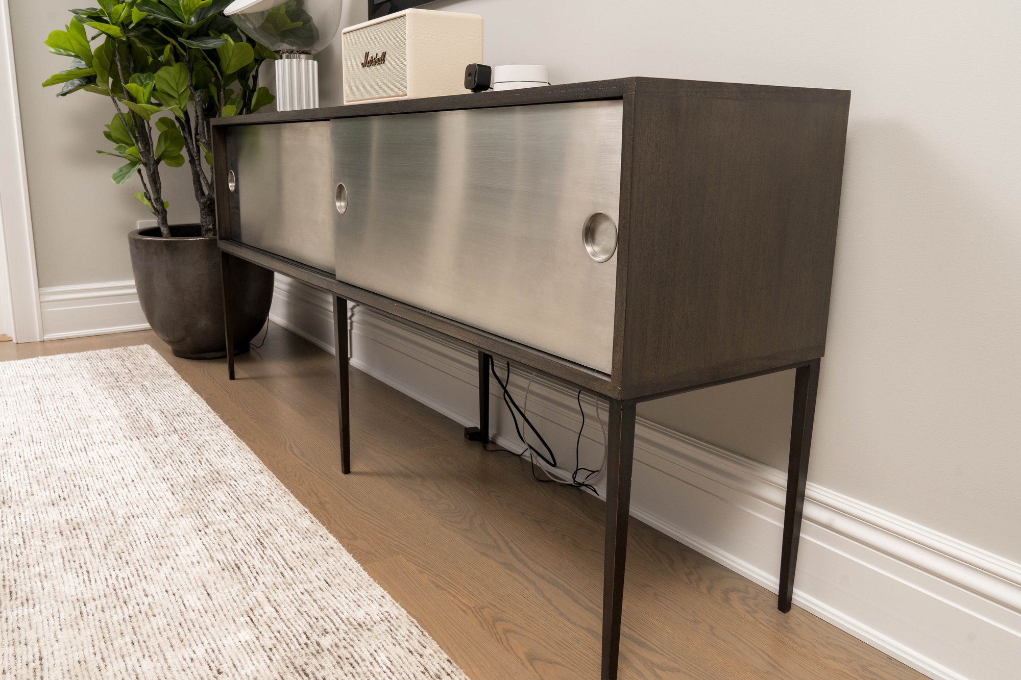 Console With Brushed Metal Sliding Doors And Iron Base (WESTPORT, CT ...