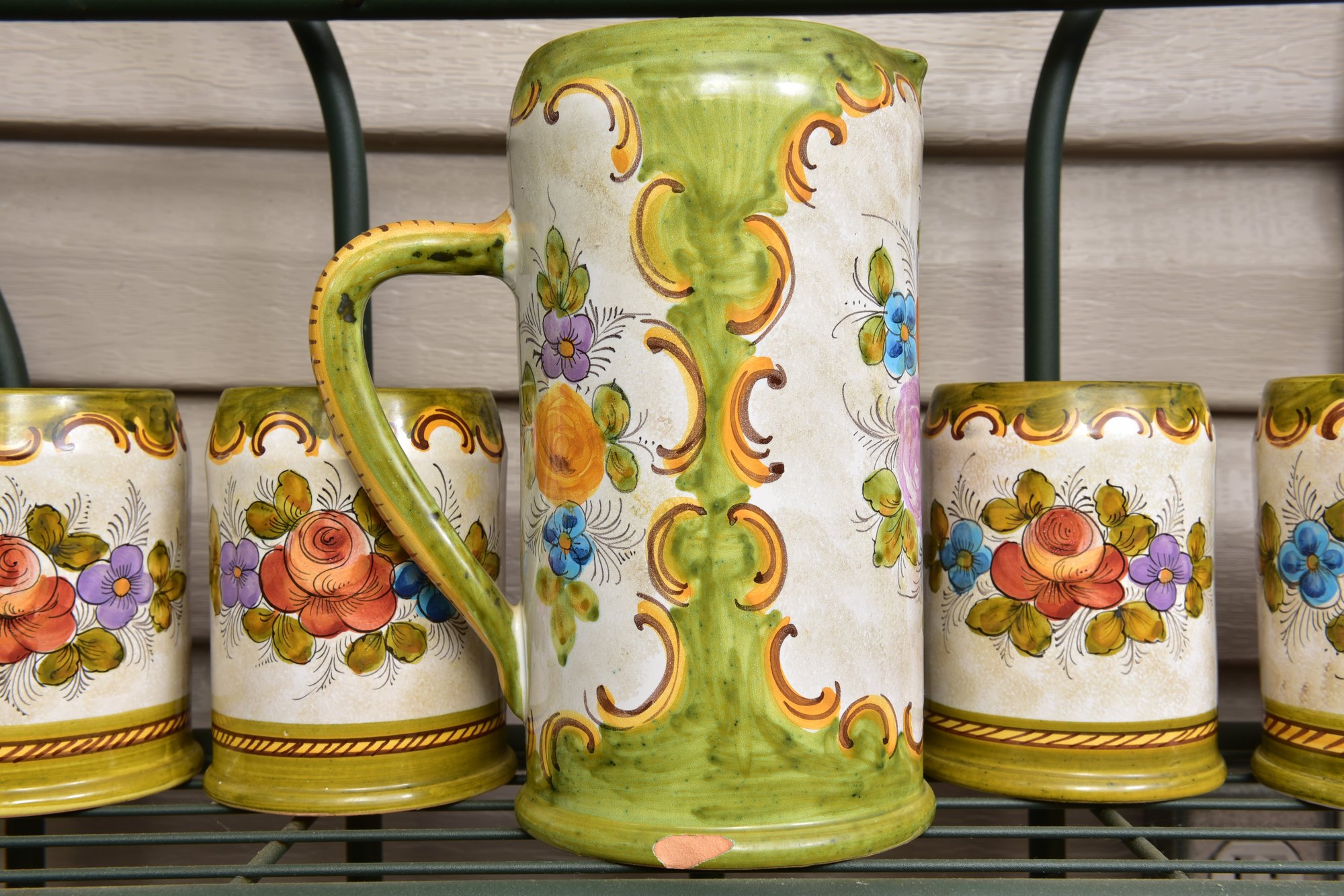 Italian Hand Painted Deruta Pottery Pitcher And Six Mugs #40882277 ...