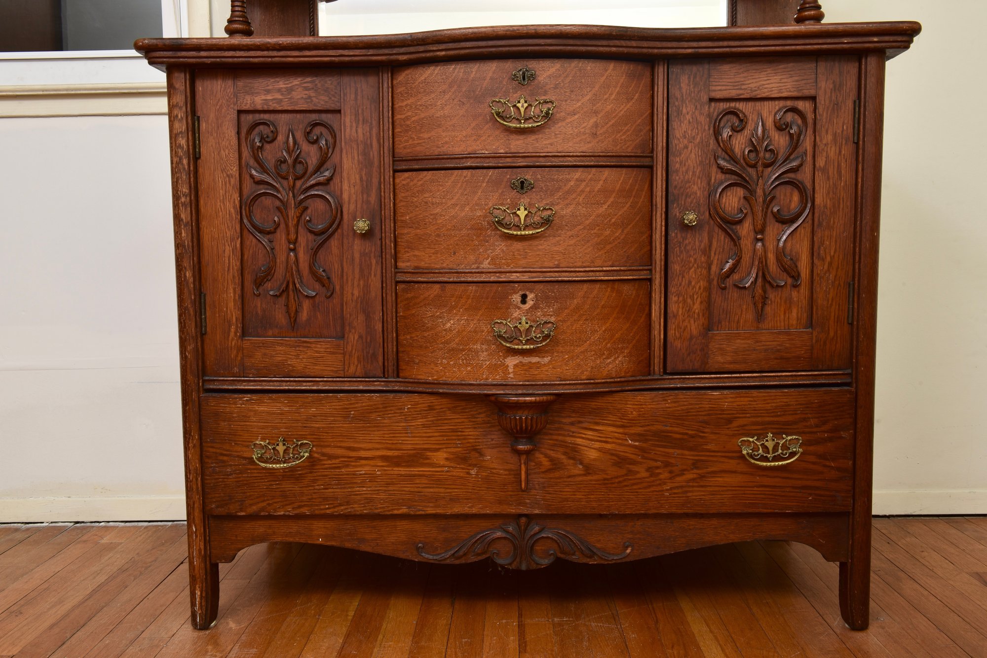 Late 19th Century Victorian Carved Oak Dresser With Mirror And Barley ...