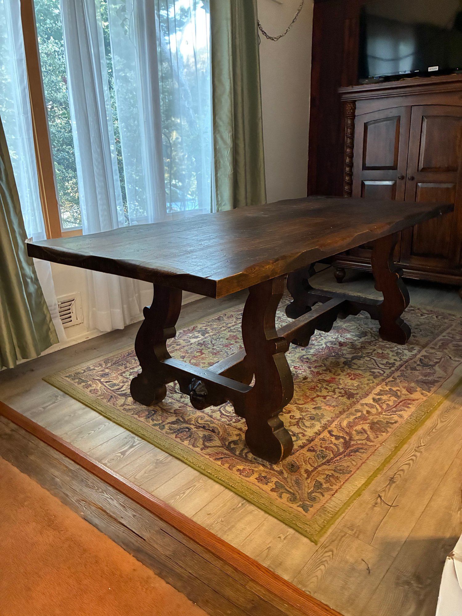 Vintage Spanish Style Solid Wood Trestle Dining Table With Ornate ...