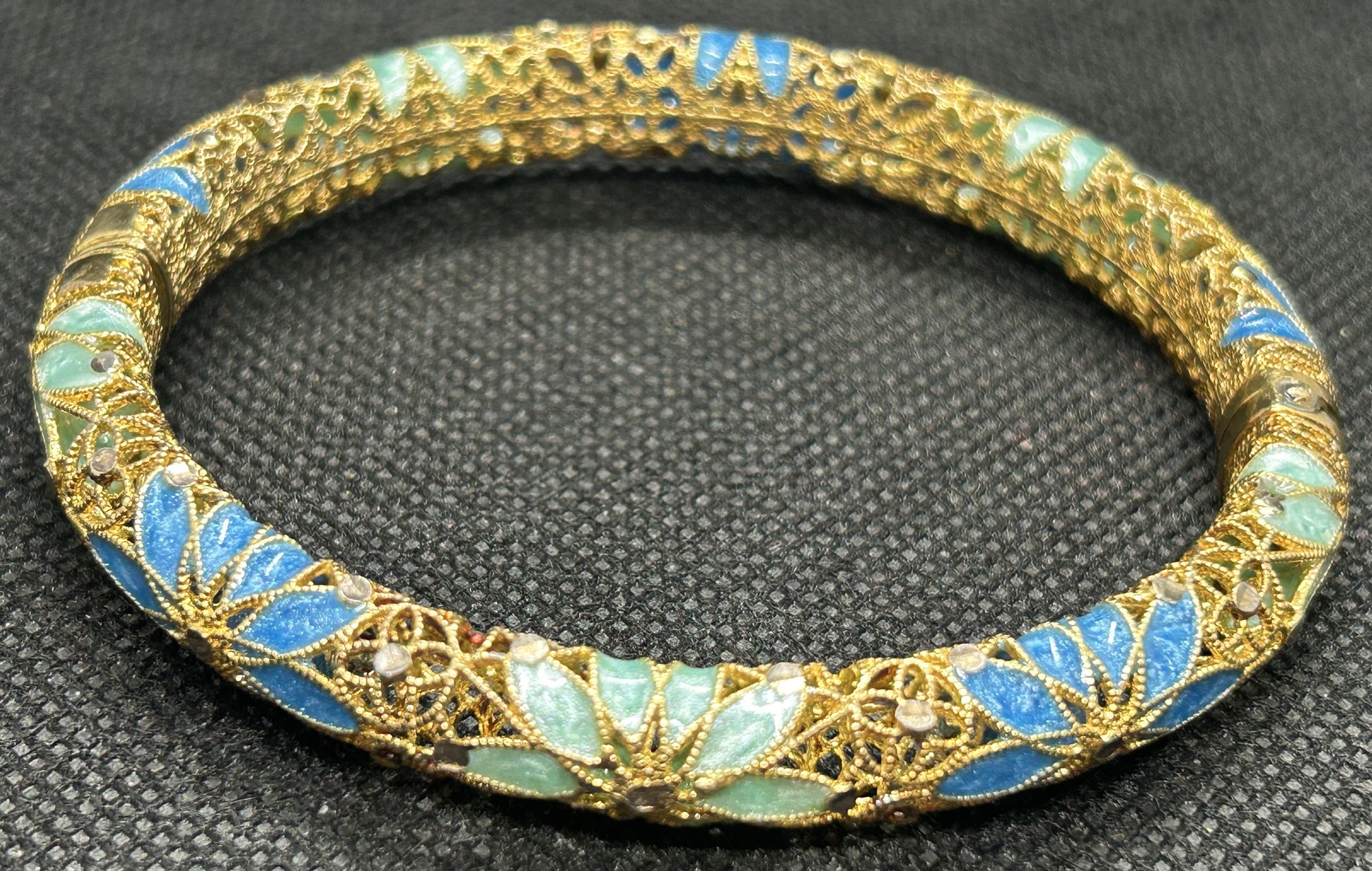 Signed DYADEMA ITALY Enamel Filigree Gilt Sterling Silver Bracelet